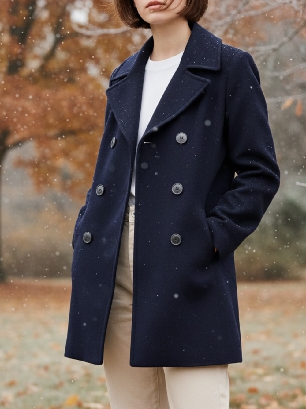 Fleurette Loro Piana Navy Blue Wool Peacoat Warm Winter Fall Coat Jacket Size 4